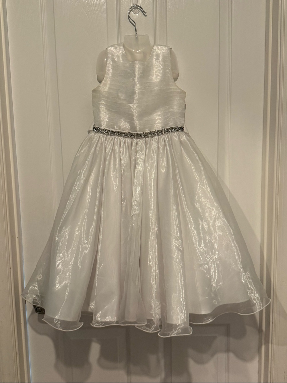Girls Ivory Shimmer Organza Formal Dress with Beaded Waist